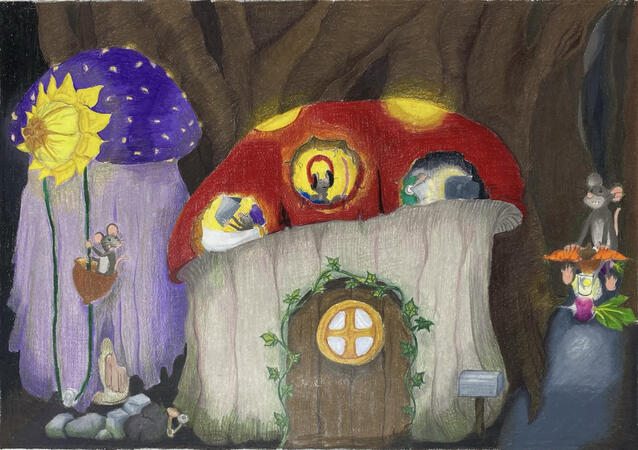 "A quiet night" [Graphite with colored pencils]